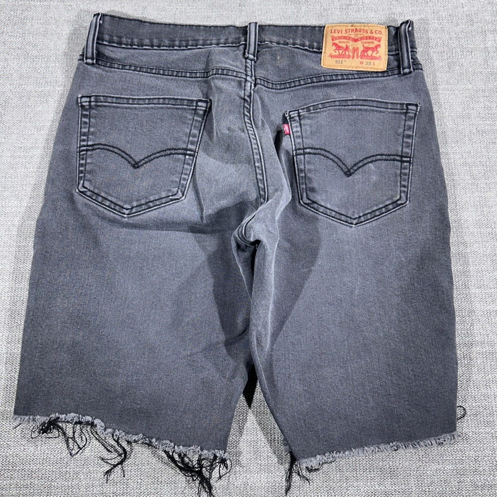 Levi's 511 Denim Shorts Mens 33 Gray Good Raw Hem Frayed Slim Fit Cut Off Jorts